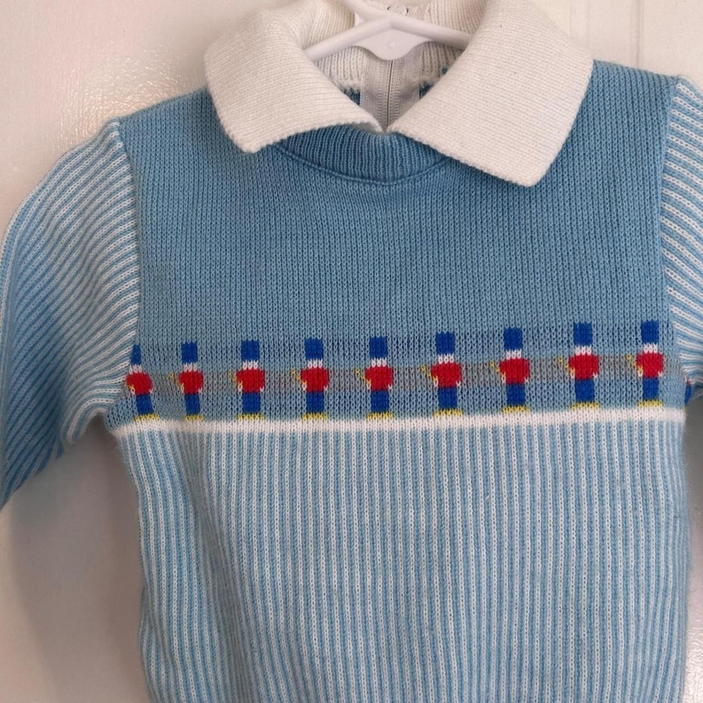 Vintage Kids Blue White Soldier Knit Sweater Half Zip 18 Months Holiday
